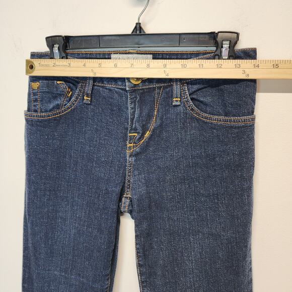 Vintage Y2K Phat Fashion Silver Label Flare Jeans Size 5 28x33 Dark Flat Front - Picture 7 of 12